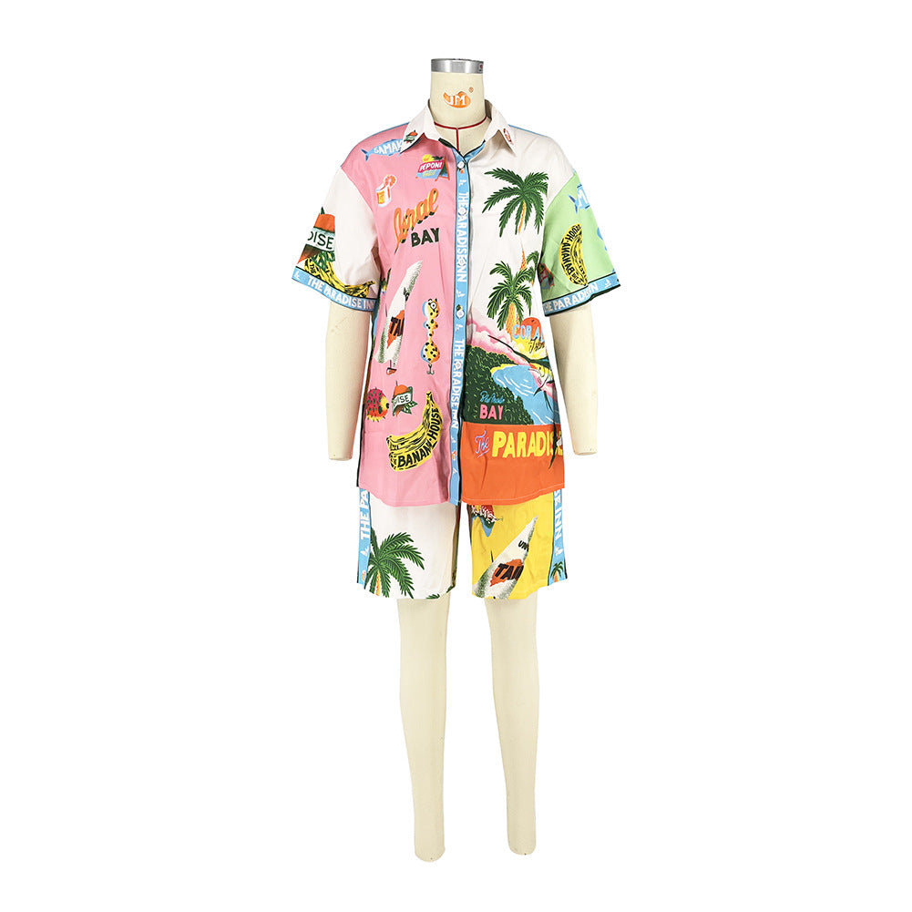 Women Style printed short-sleeved Top and shorts two-piece set 5