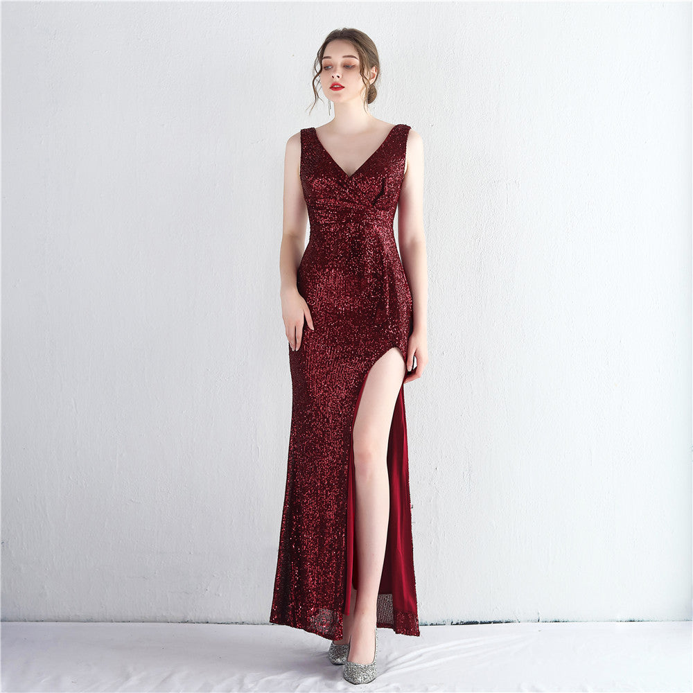 Women Sequin Sequin Slit Sequin Long Evening Dress 6