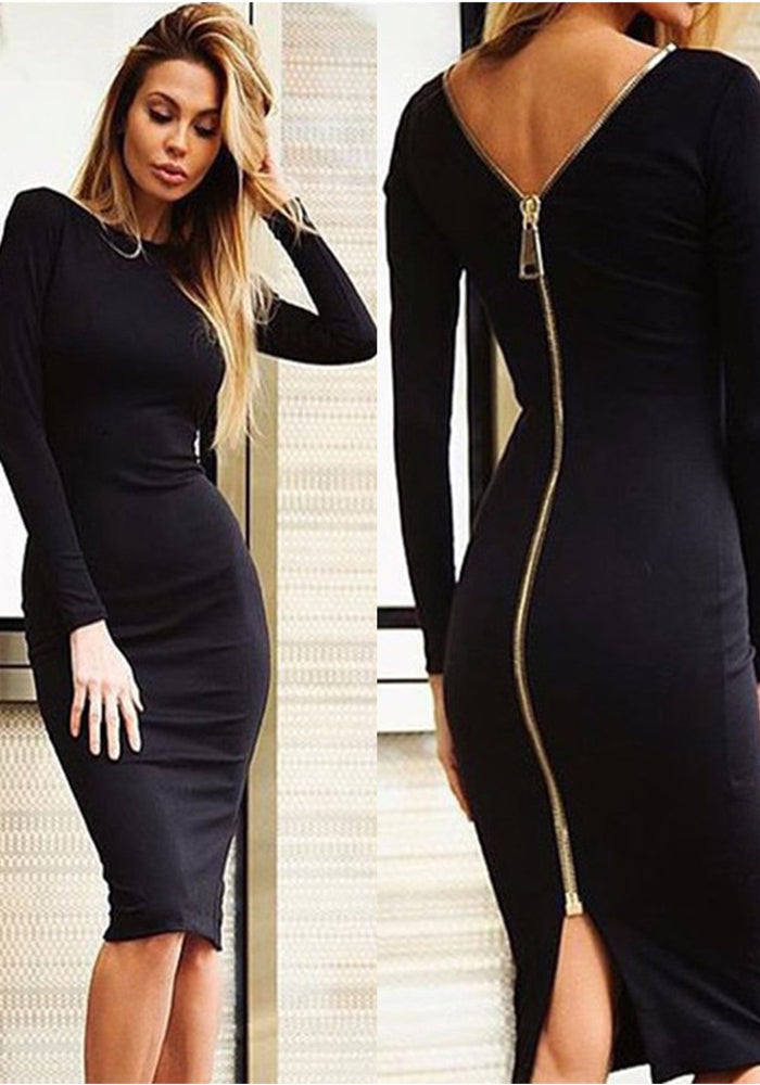 Plus Size Women Zipper Long Sleeve Dress 7