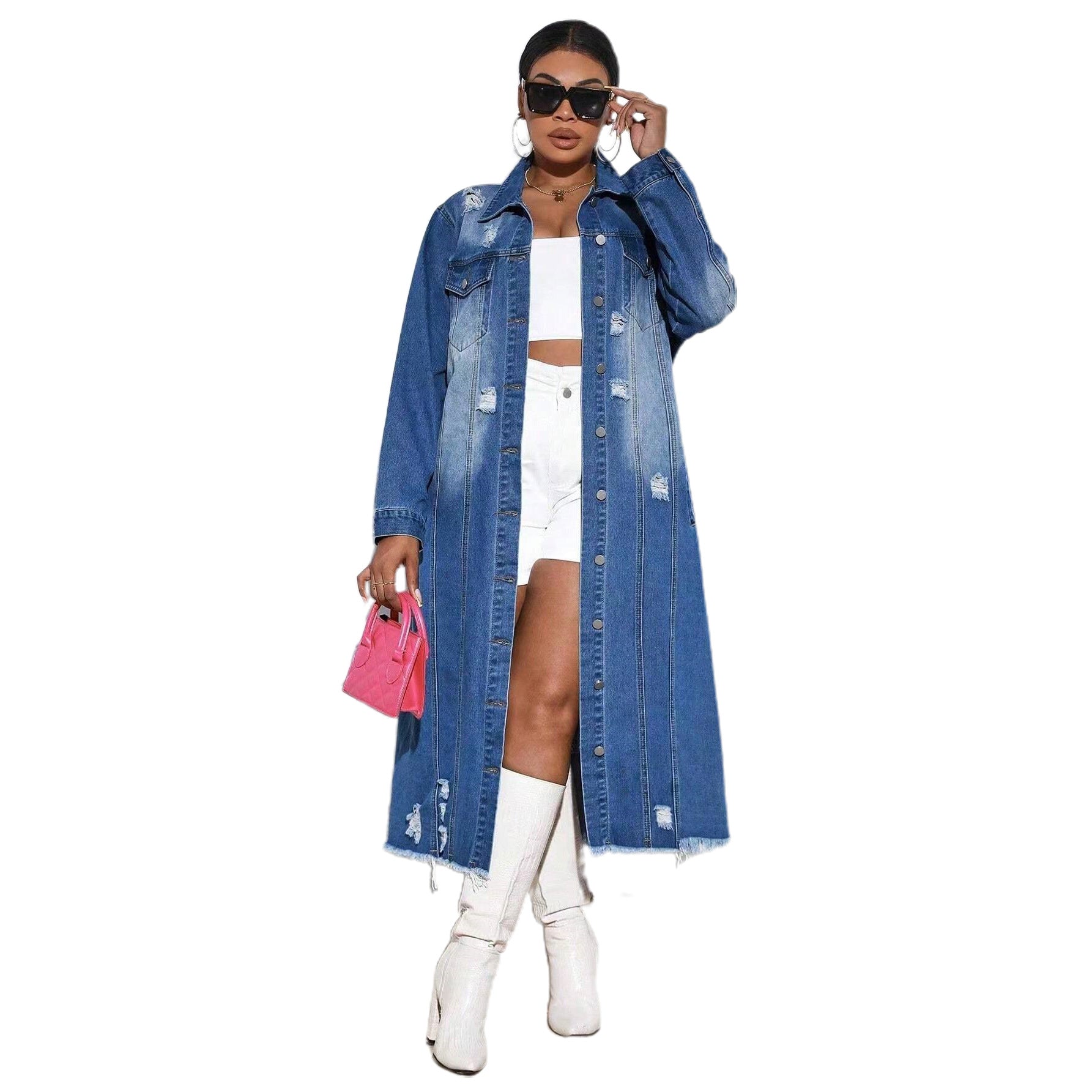 Women's Fashion Ripped Long Sleeve Denim Jacket