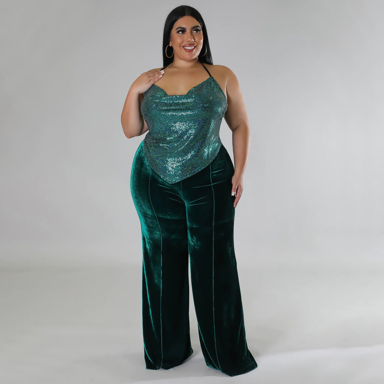 Plus Size Women Winter High Waist Velvet Bootcut Pants 9