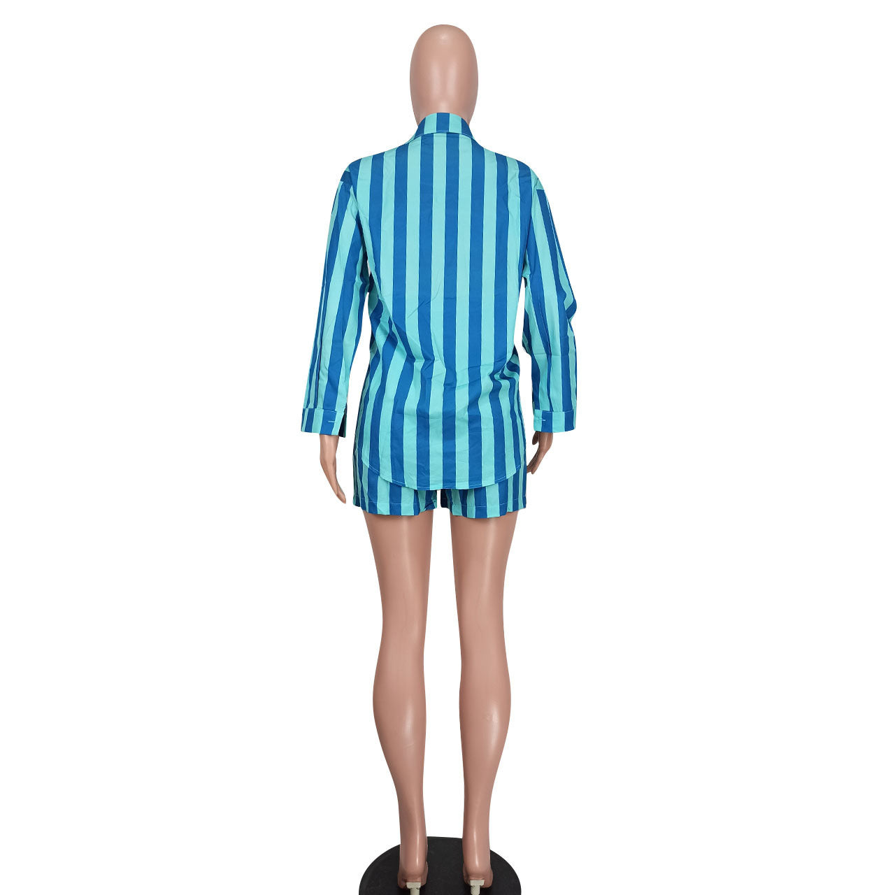 Women Casual striped shirt and Lace-Up shorts two-piece set 12