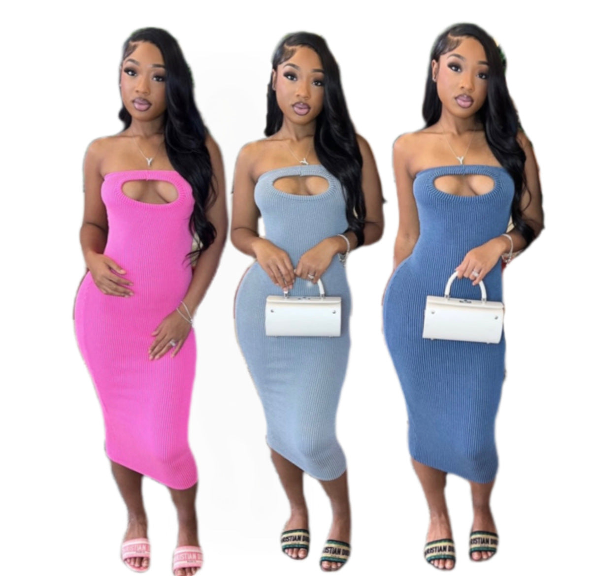 Women Stretch Solid Ribbed Strapless Off-Shoulder Bodycon Dress 9