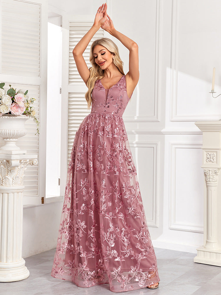 Women sleeveless double v-neck mesh print zipper dress 6