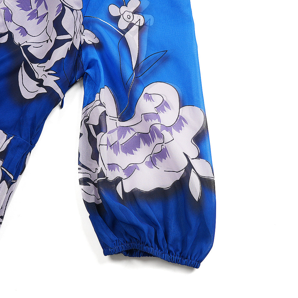 Elegant Long Dress Africa Women's Plus Size Print Pleated Chiffon Dress 19