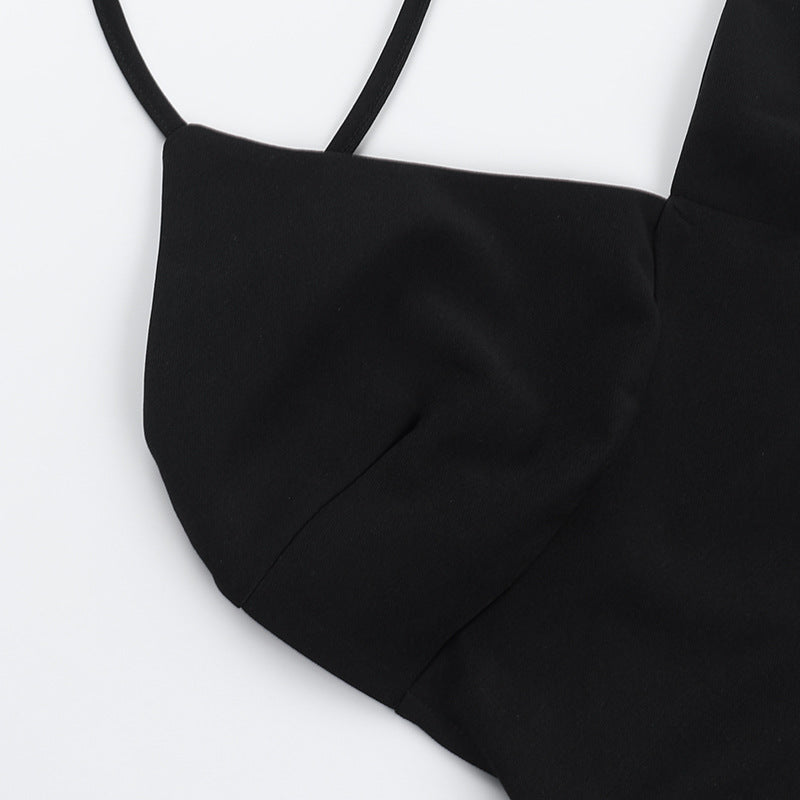 Spring Strappy V-Neck Low Back Slit Short Dress 14