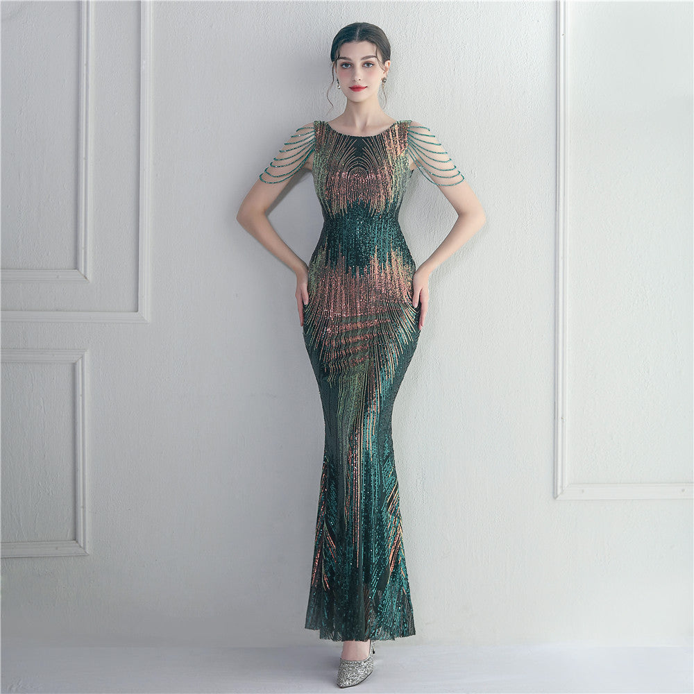 Positioning flower bead piece beading sexy party dinner ceremony concert long dress 4