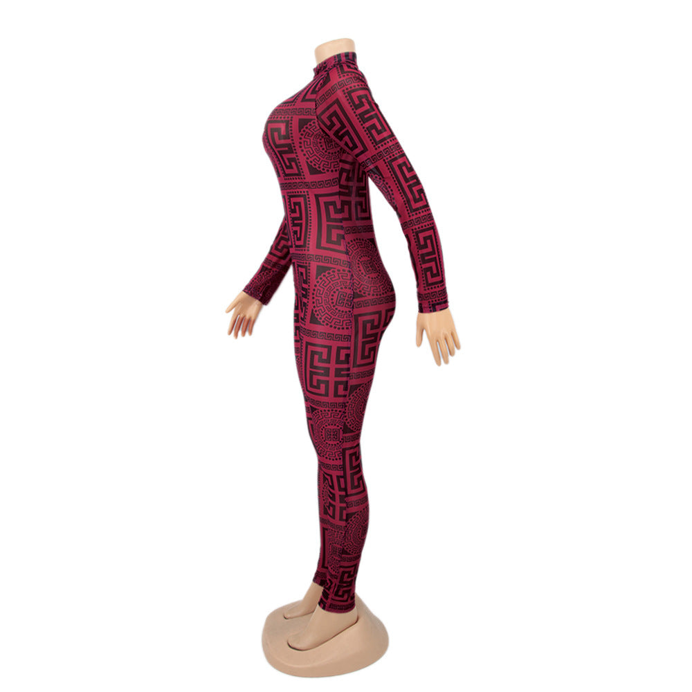 Printed Long Sleeve Tight Fitting Women's Jumpsuit 5