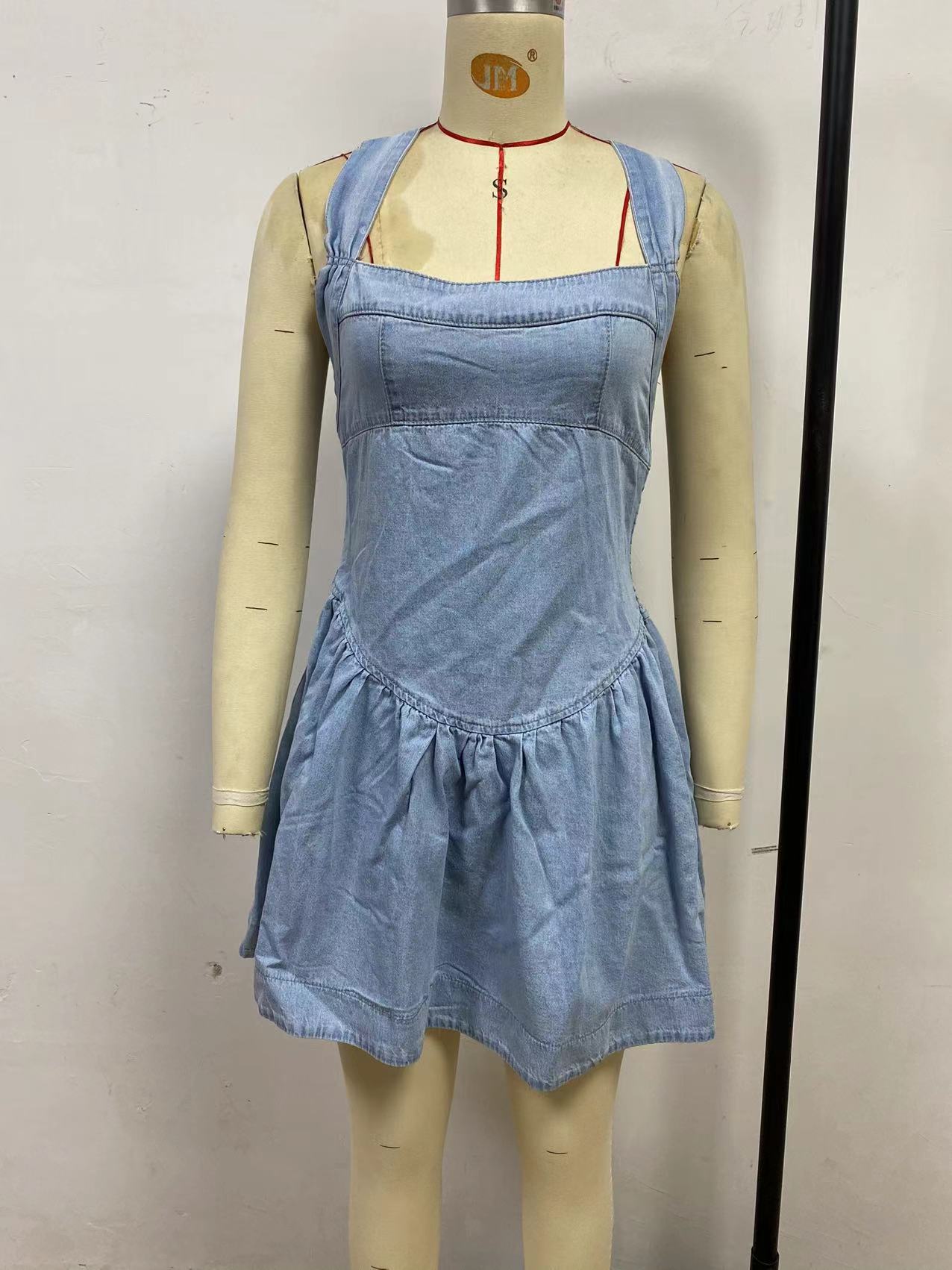 Women Summer Solid Backless Denim Dress 7