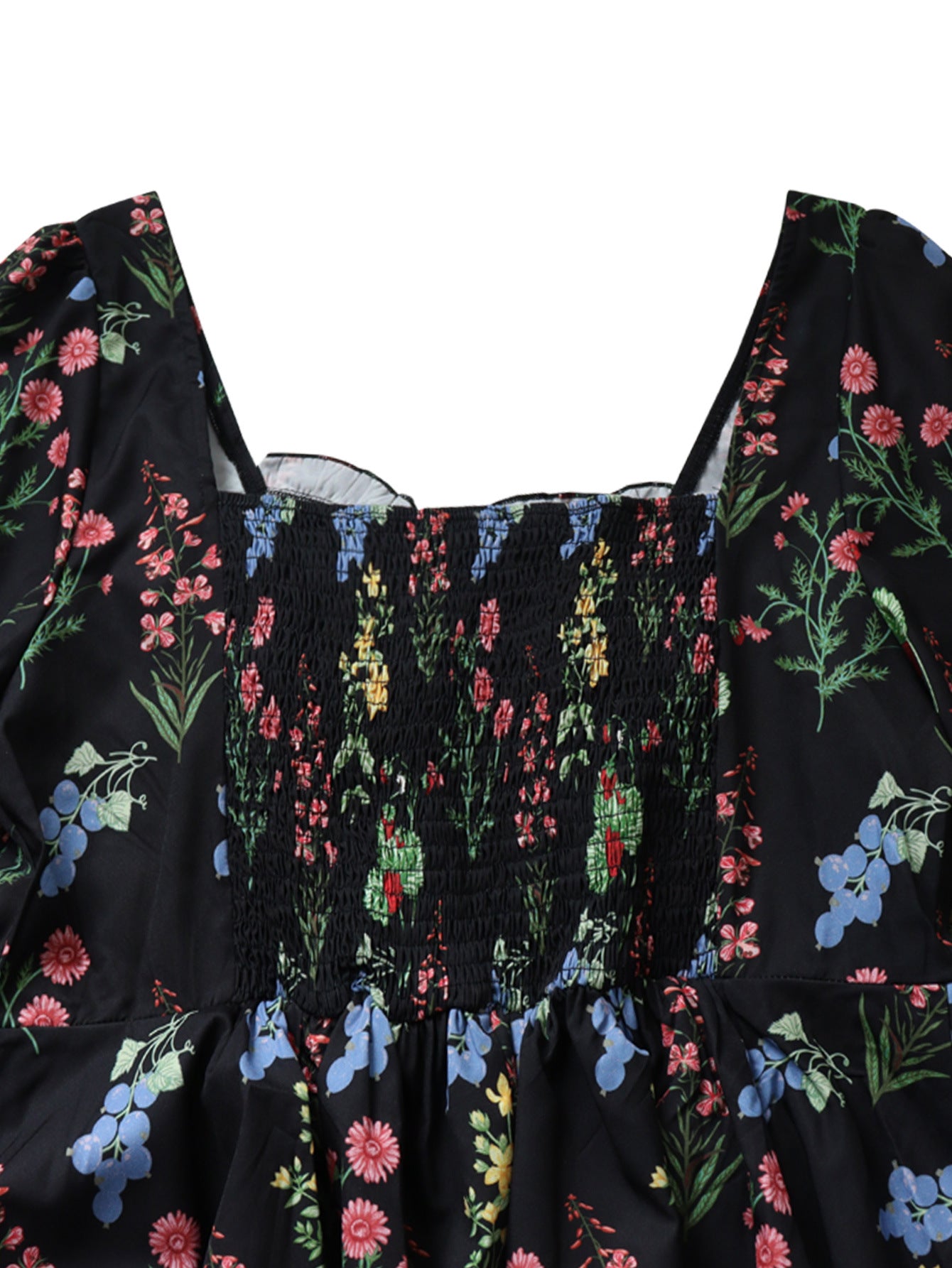 Women Printed Cascading Ruffles Square Neck Backless Sexy Puff Sleeve Dress 10