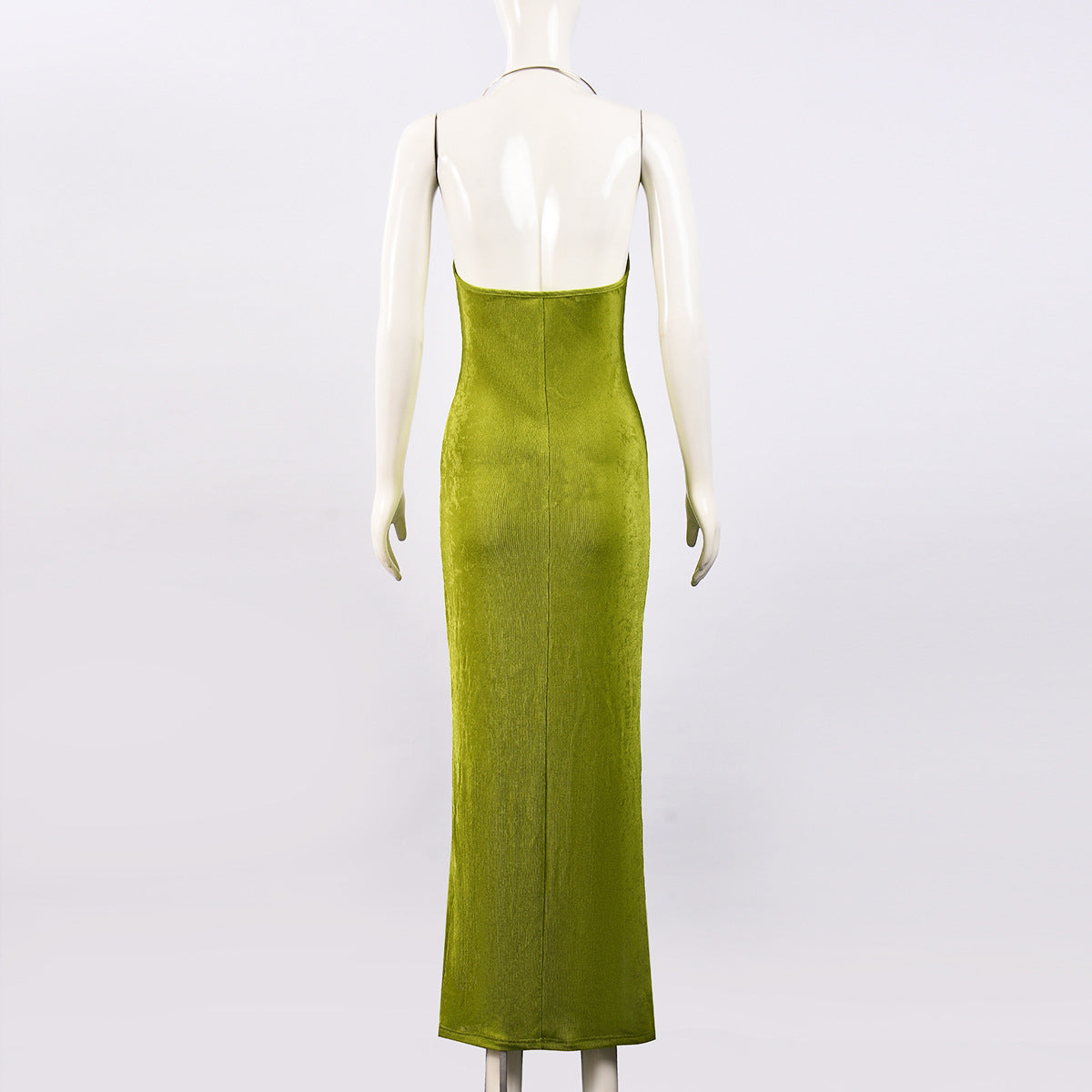 Women Sexy V-Neck Metal Halter Neck Maxi Dress 10