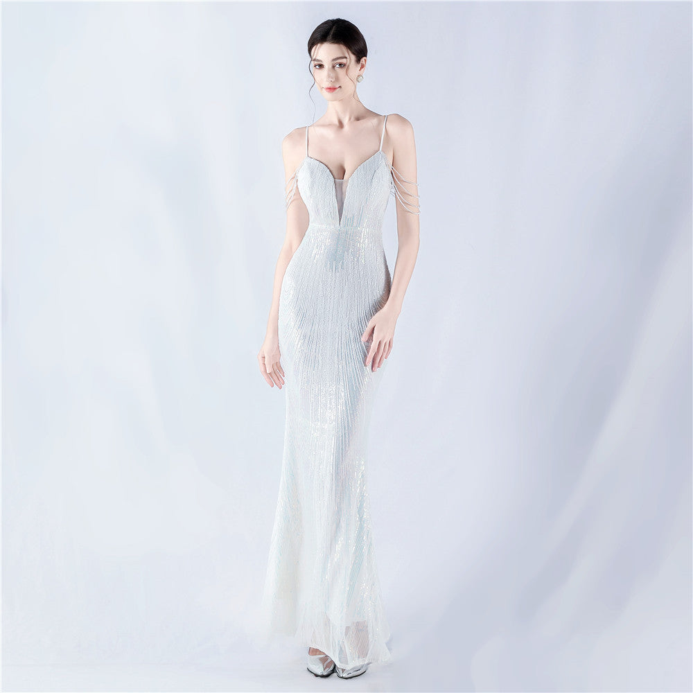 Women sequined beaded evening dress 3