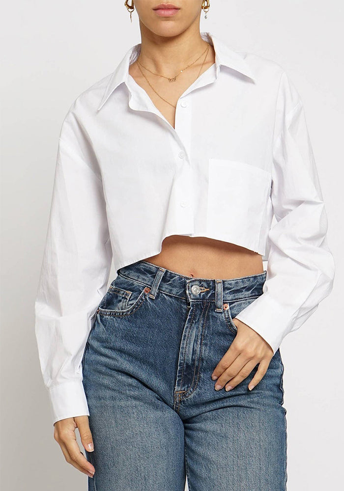 Fashionable Casual Top Spring Turndown Collar Long Sleeve Short Solid Shirt