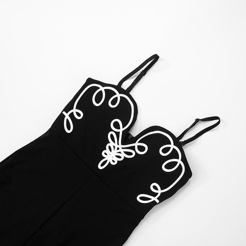 Women Spring/Summer Strapless V-Neck Print Zipper Bell Bottom Jumpsuit 12