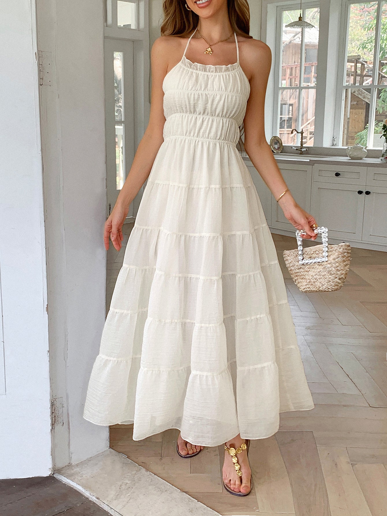 Spring/Summer Women's Holidays Casual Halter-Neck Beach Dress 5