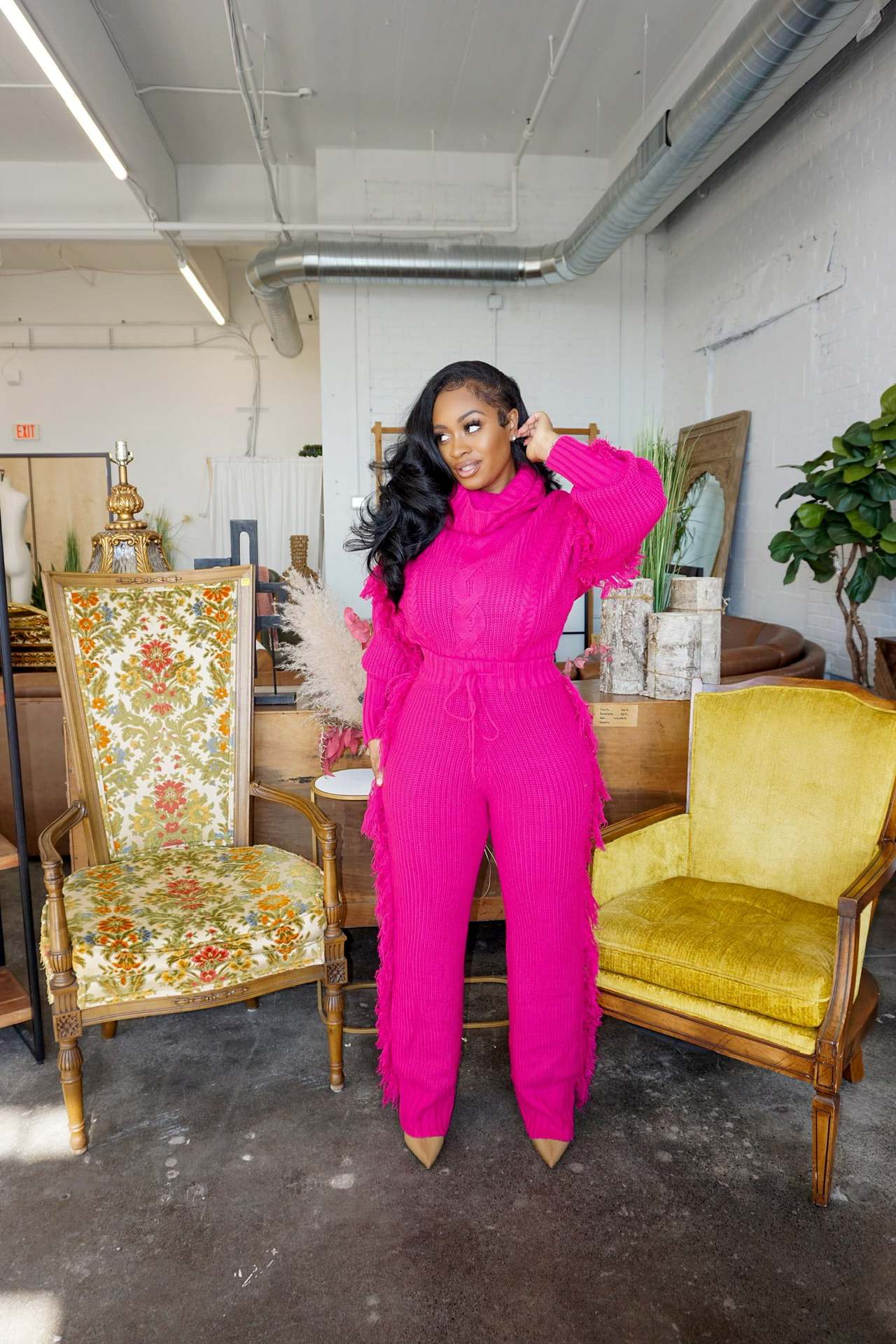 Women's Fashion Casual Solid Color Knitting Long Sleeve Turtleneck Tassel Set 11