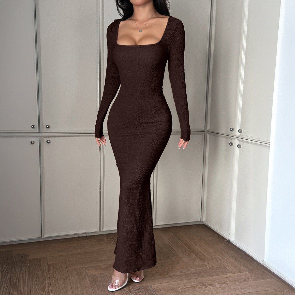 Women Sexy Style Solid Long Sleeve Dress 12
