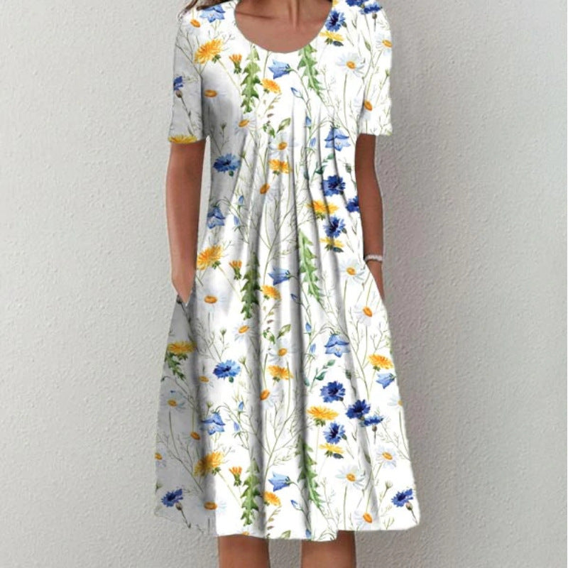 Spring and Summer Plus-Size Elegant Round Neck Print Casual Dress 3