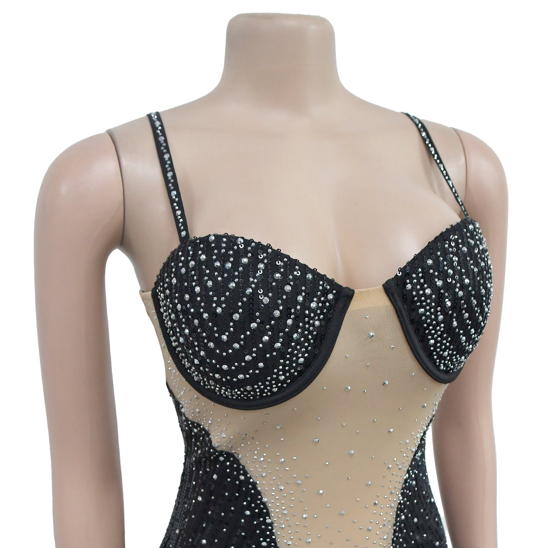 Fashionable women's solid color mesh beaded Straps dress（customized,MOQ 6pcs/size/color,process time 7-10 days） 14