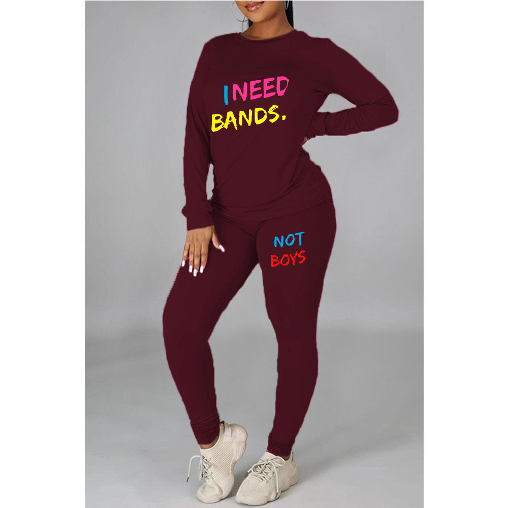 Plus Size Women Print Style Long Sleeve Top And Pant Casual Two Piece Set 5