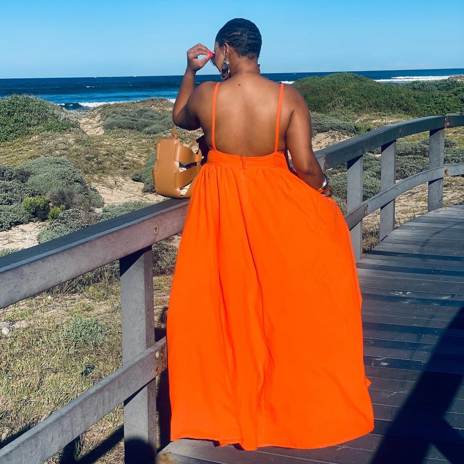 Sexy Solid Color Straps Backless Swing Dress Nightclub Maxi Dress 10