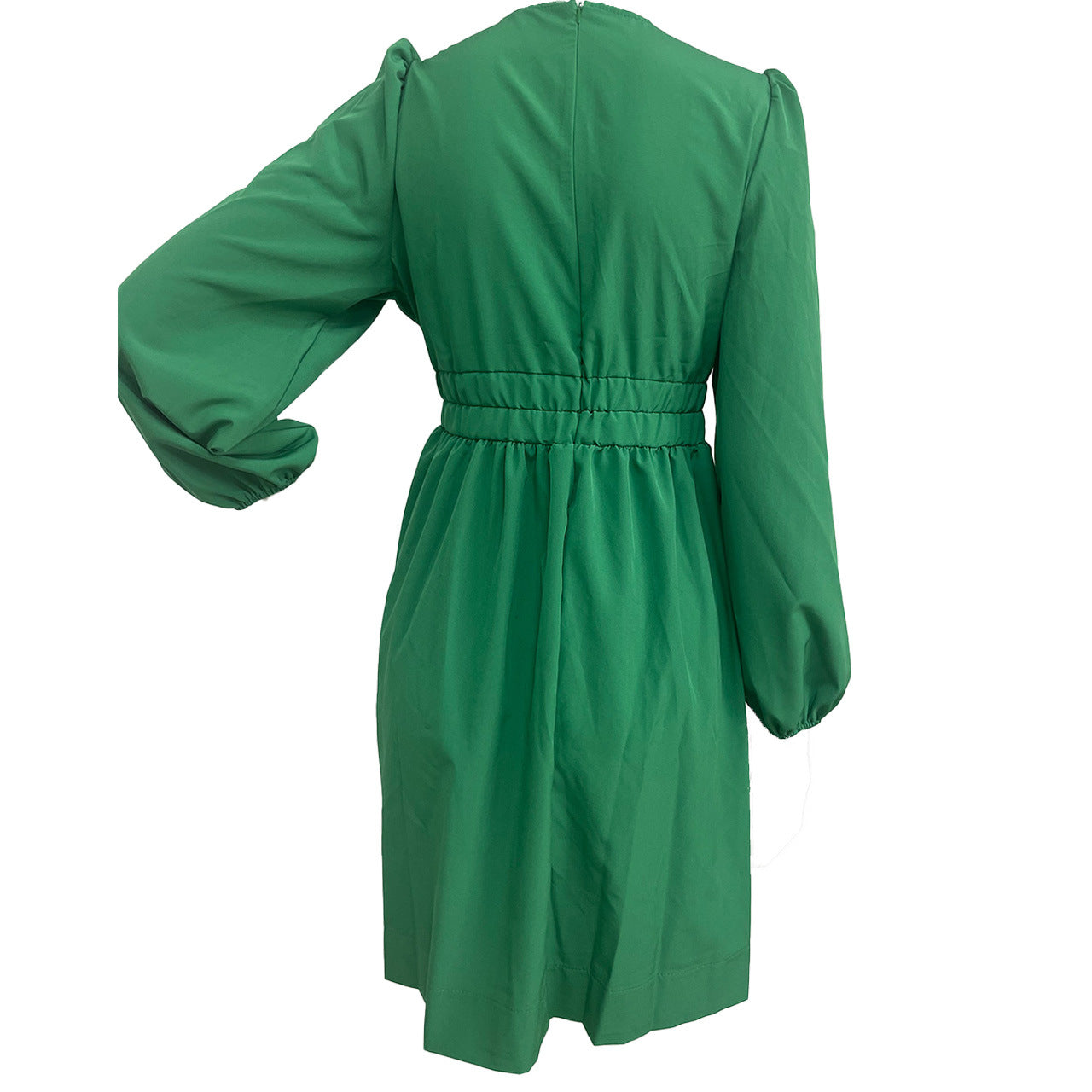 Women V Neck Pleated Long Sleeve Dress 11