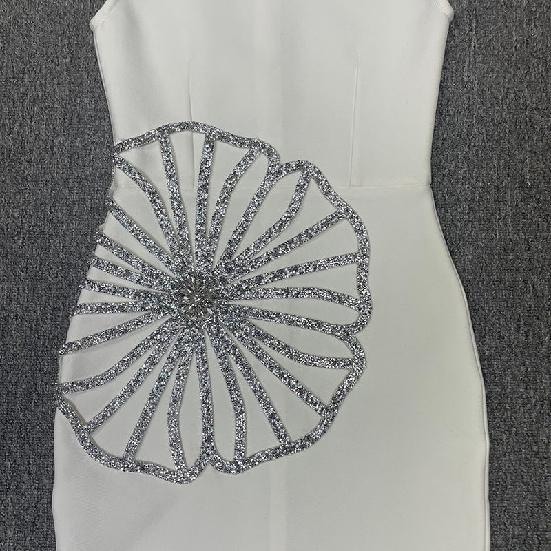 Women's Round Neck Sleeveless Luxury Rhinestone Elegant Bandage Dress 9