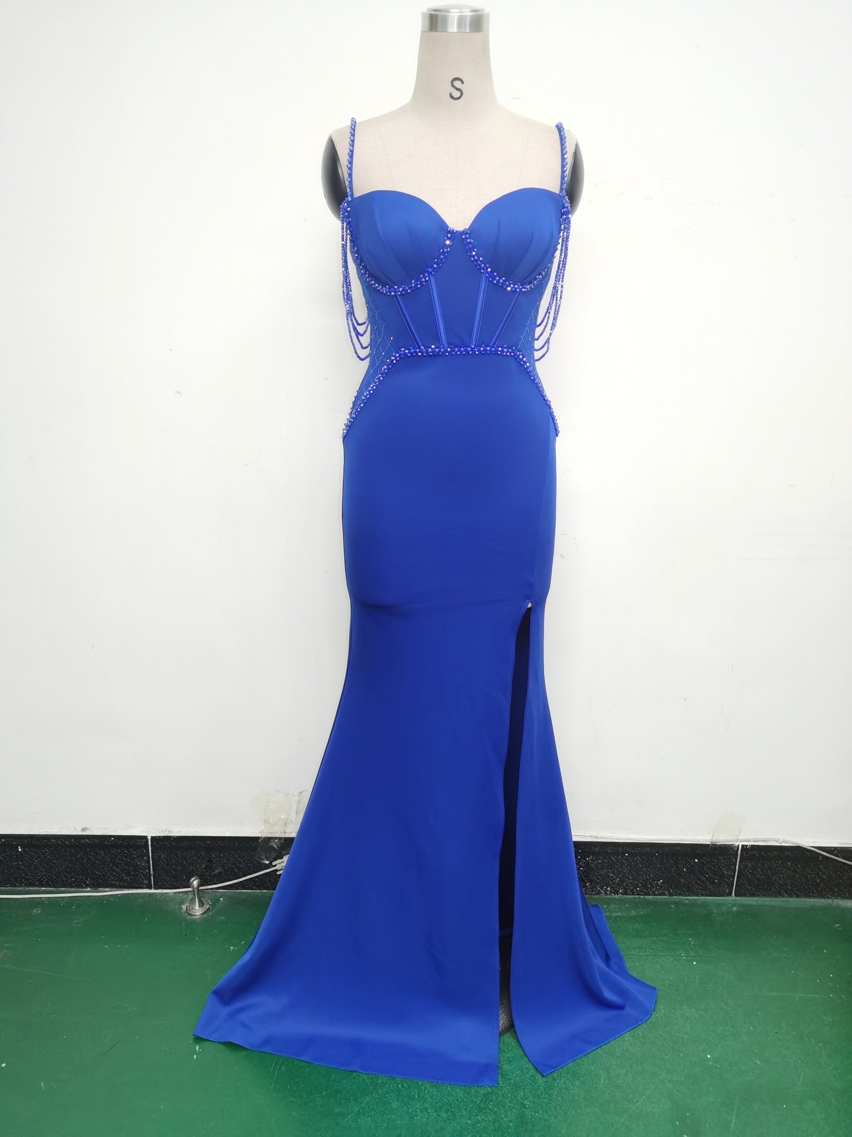 Women lace mesh herringbone Lace-Up beaded Formal Party evening dress 39