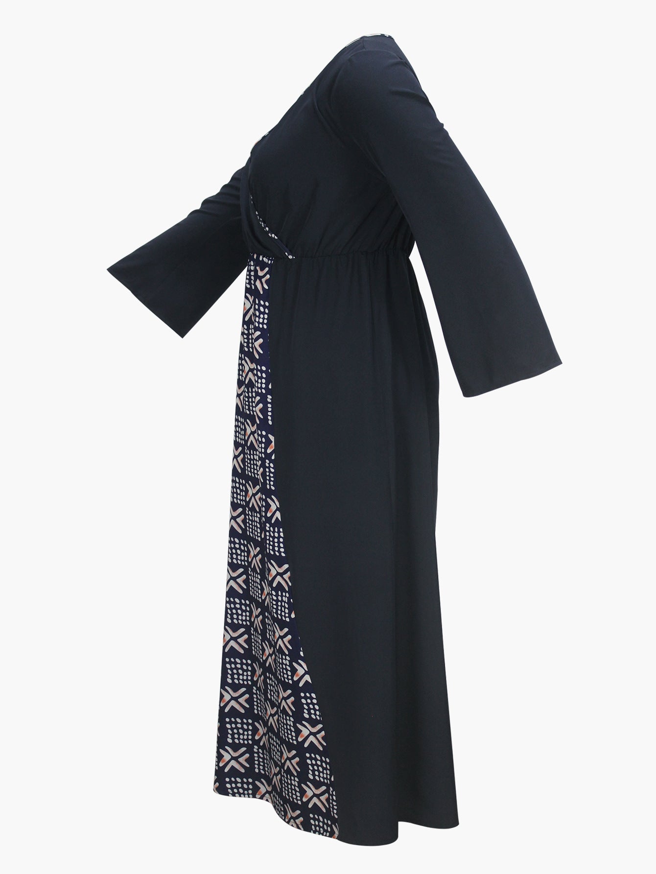 Spring And Autumn Women's Wrap V-Neck Side Slit Slim Waist Plus Size Dress 4