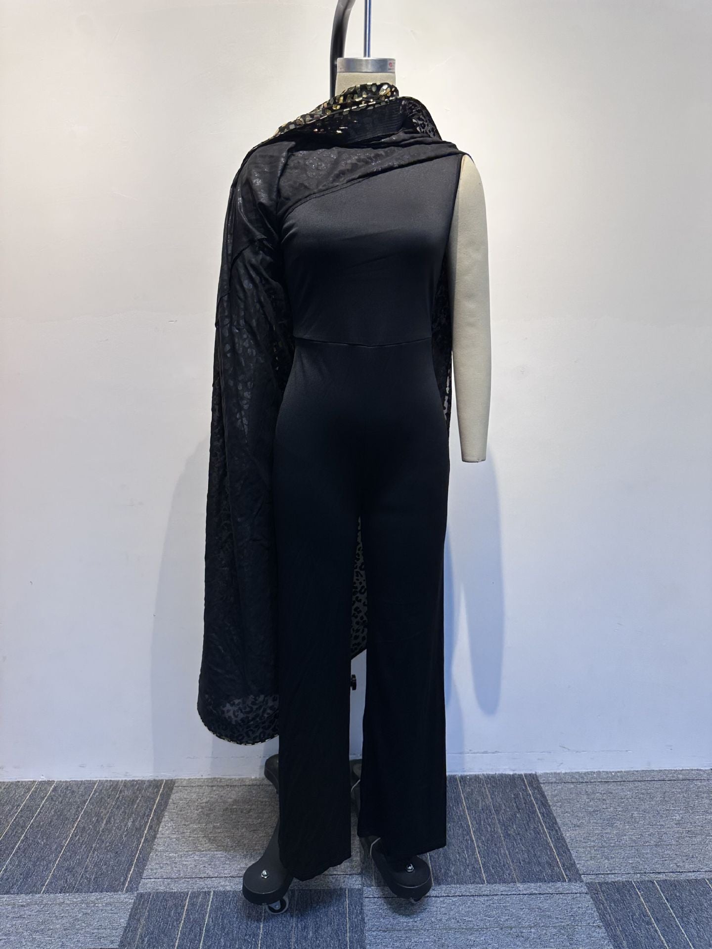 Women Sexy Shiny Slash Shoulder Patchwork Stretch Jumpsuit 13