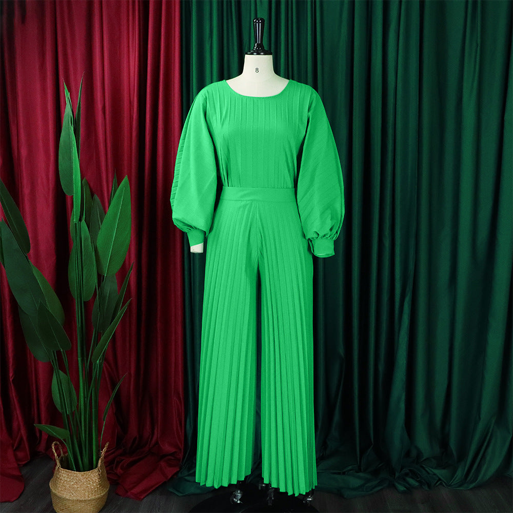 Plus Size Women Summer Loose Casual Shirt and Wide-leg Pants Two-Piece Set 19