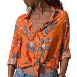 Women Casual Long Sleeve Color Block Shirt 3