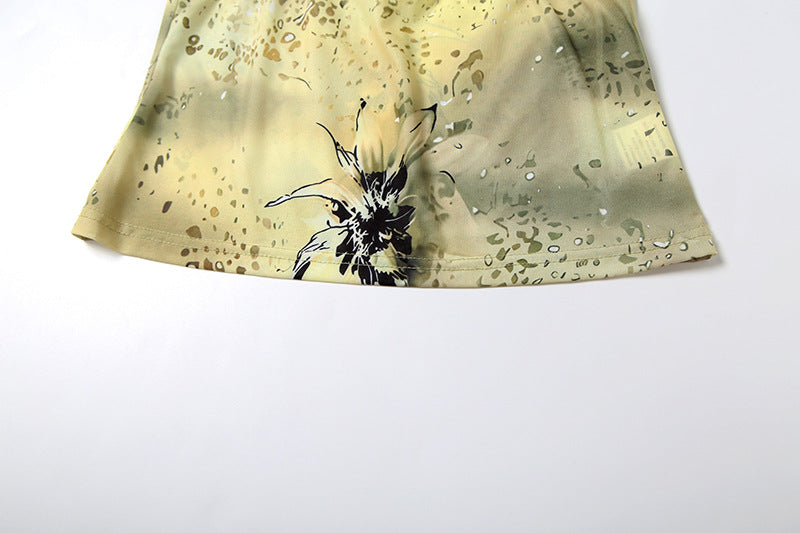 Fashion Women's V-Neck Low-Cut Camisole with Ruffle Edge Floral Print Skirt Set 13