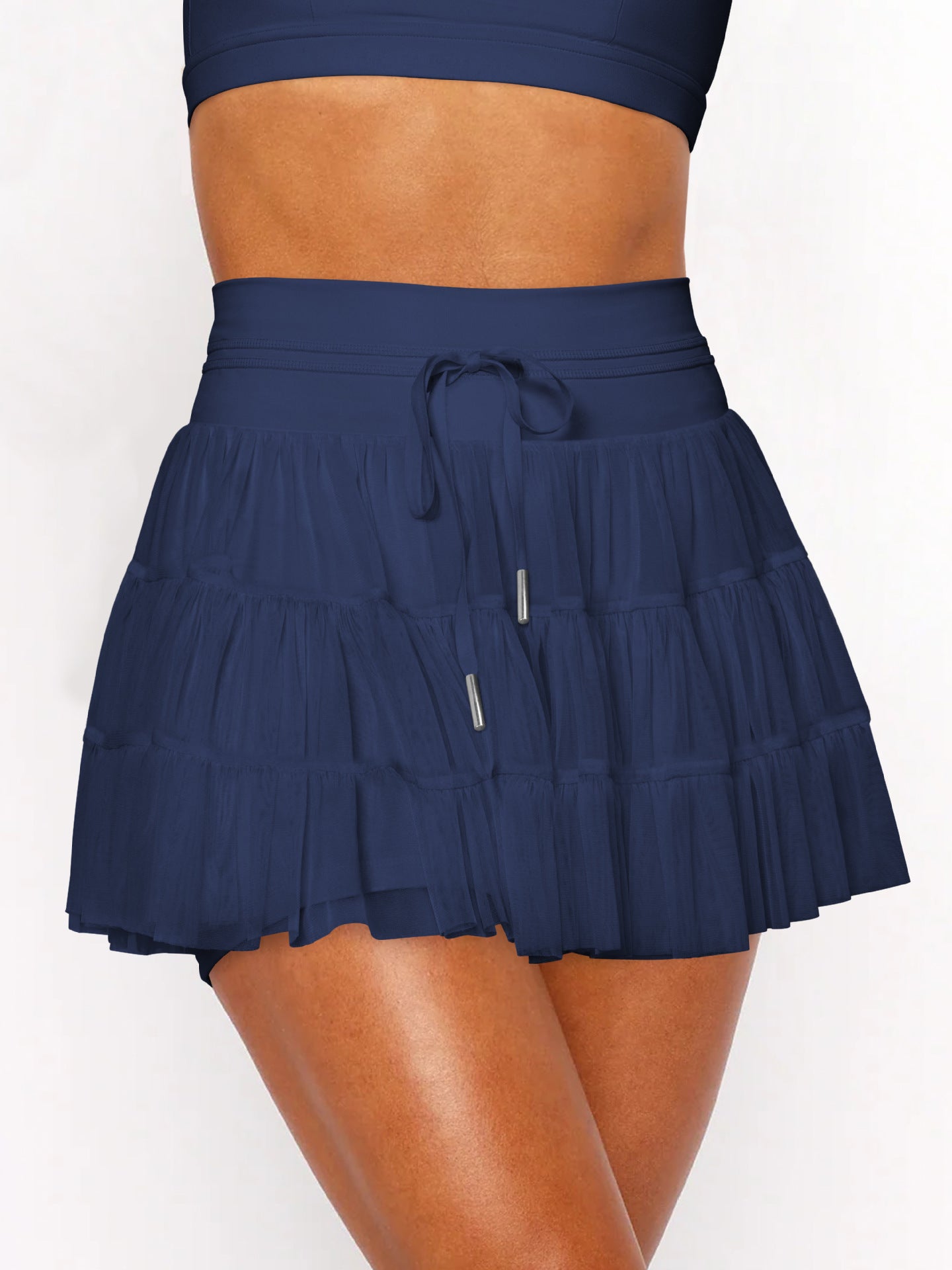 Women Summer Lace-Up Mesh Pleated Skirt 22