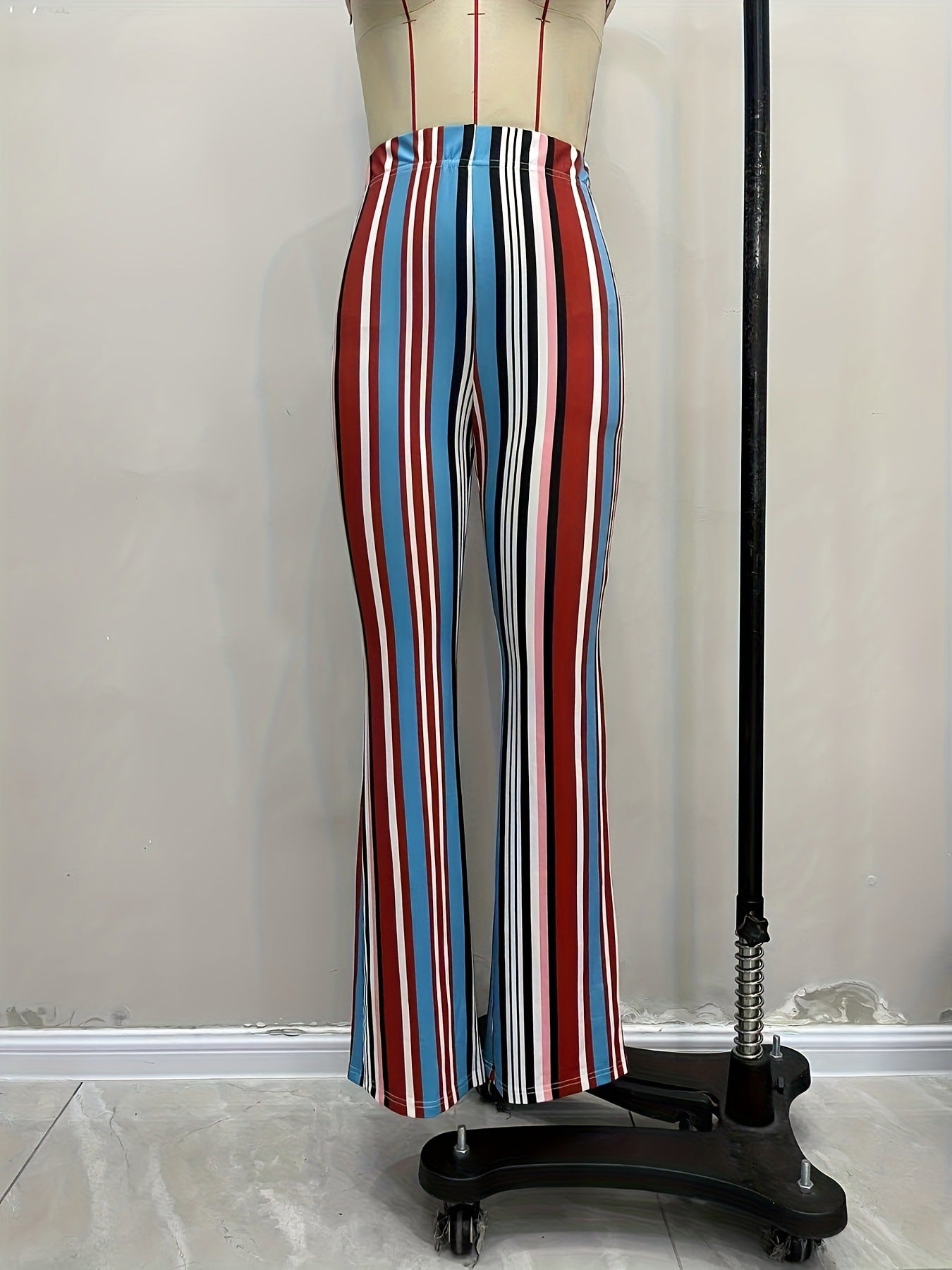 Women Pu-Leather striped print Bell Bottom Pants 3