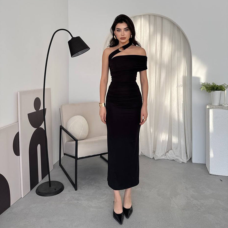 Women Summer Slash Shoulder Halter Neck Dress 6