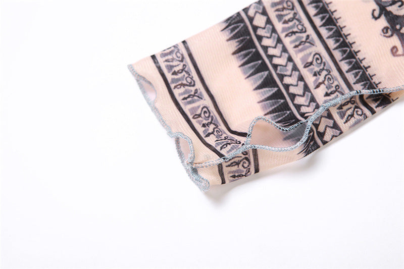 Women mesh printed high-waisted Bell Bottom jumpsuit 14