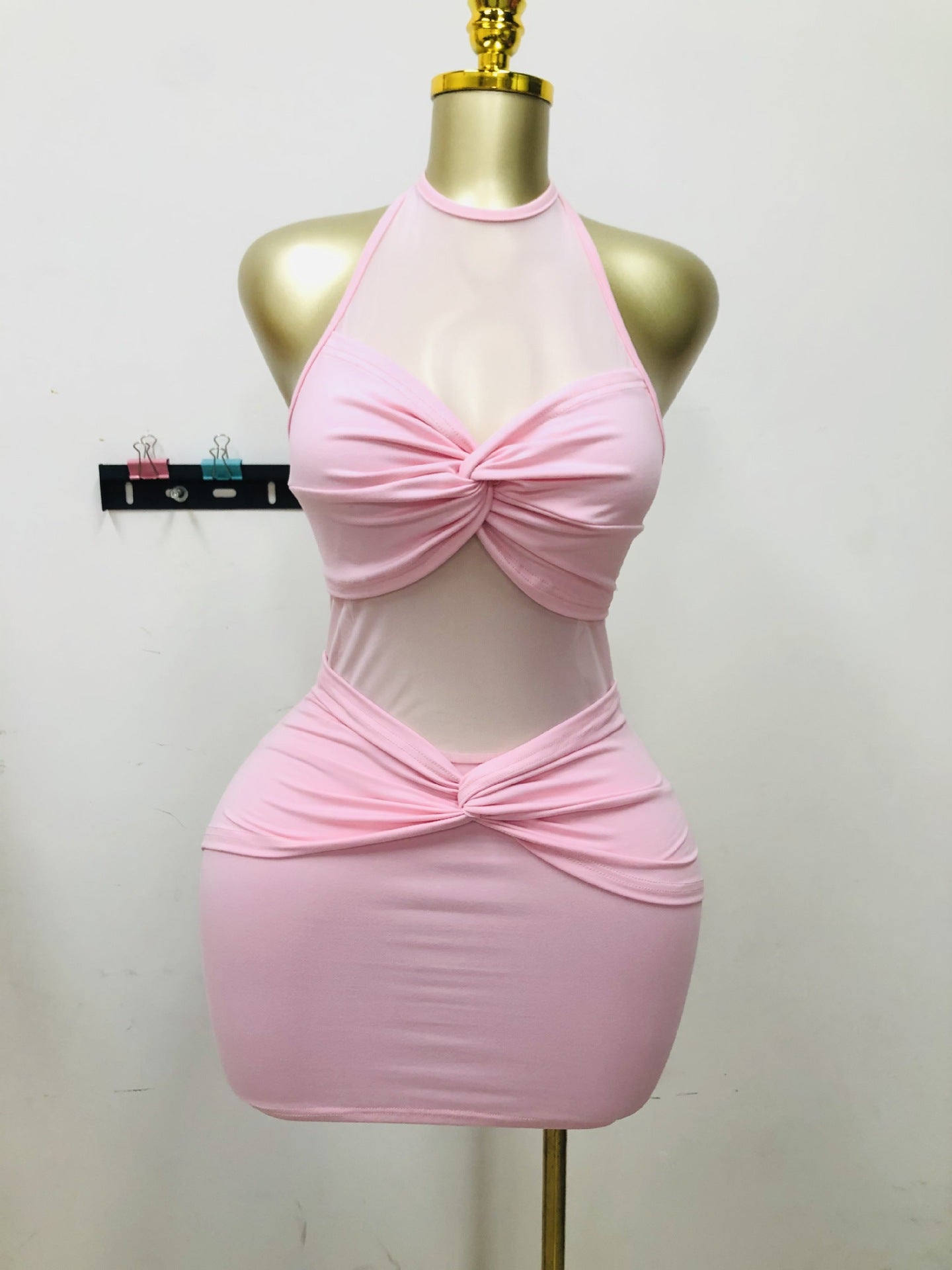 Women early fall solid sleeveless halter neck sexy bodycon mini dress. 6