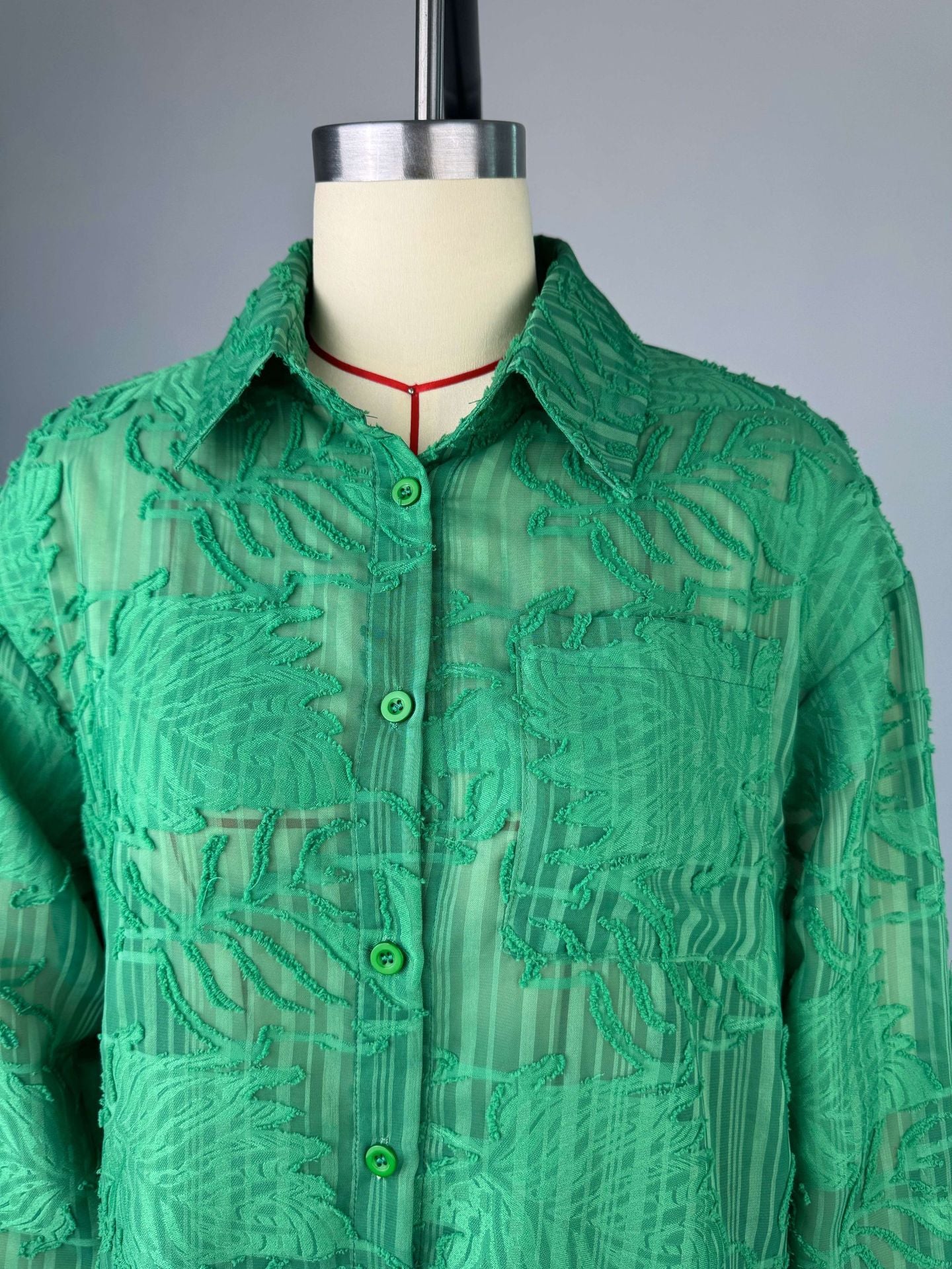 Women Summer Turndown Collar Patch Pocket Long Sleeve Shirt and Straight PantsTwo Piece Set 9