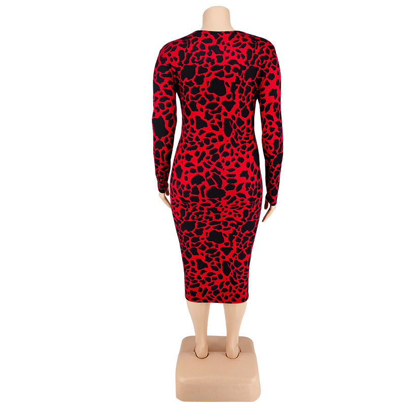 Plus Size Women Sexy Leopard Multicolor Long Sleeve Bodycon Dress 20