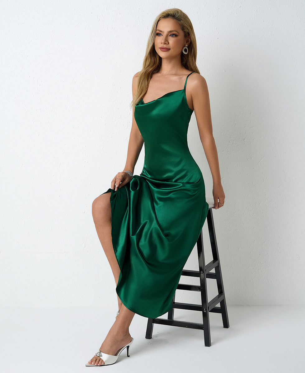 Women Pleated Sleeveless Satin Dress 21