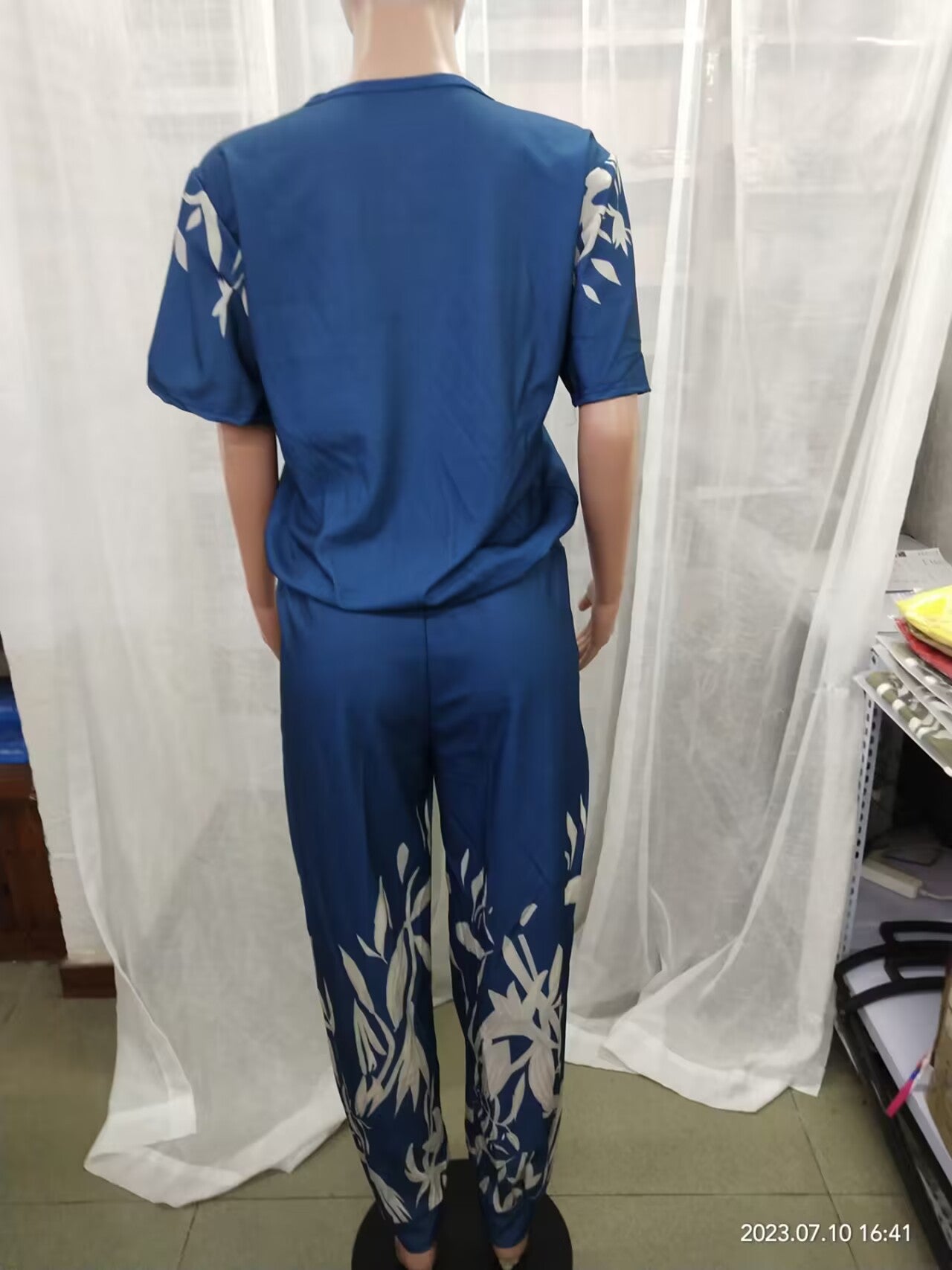 Women's Fashion Casual V-Neck Printed Short-Sleeved Trousers Set Two-Piece Set 14