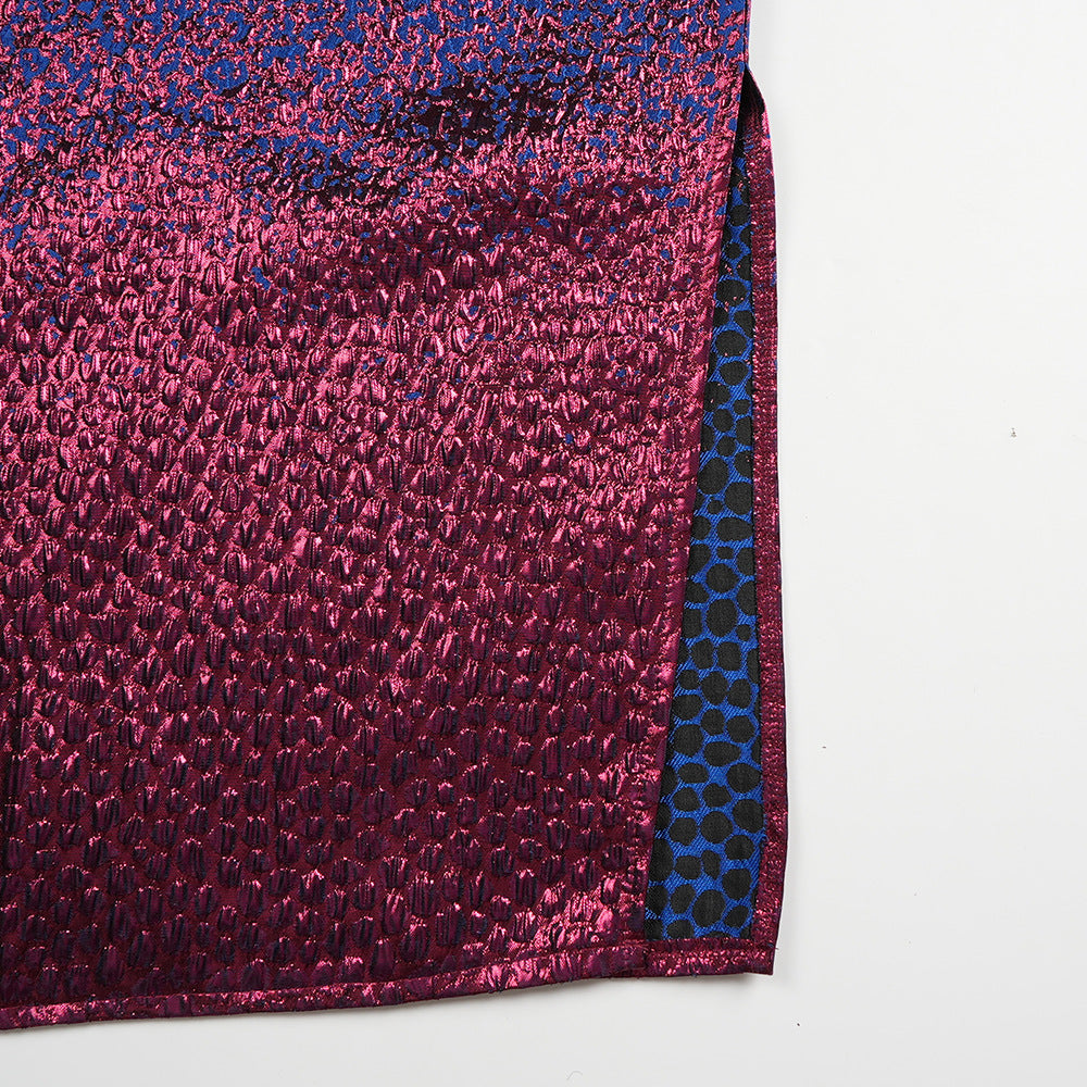 Plus Size African Women Bat Sleeves Colorblock Dress 11