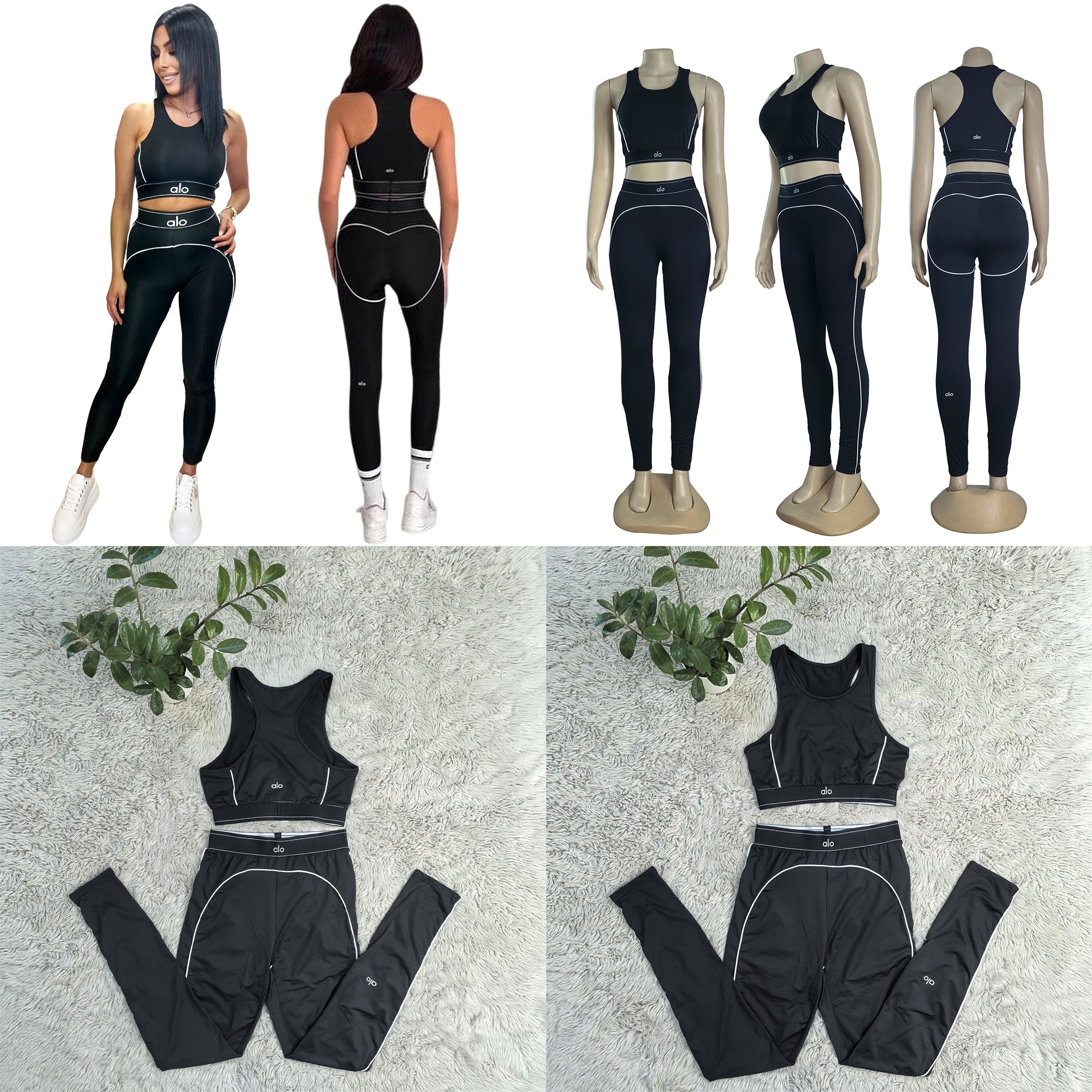 Summer Letter Print Yoga Push-Up Sports Bra High-Waisted Butt-Lifting Leggings Gym Set 6