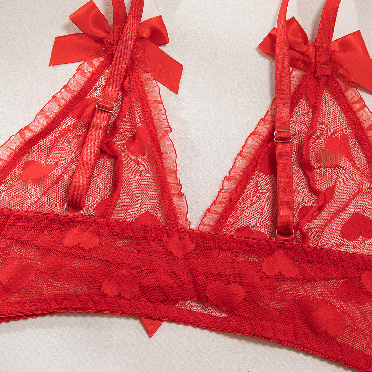 Women heart print see-through mesh bow lingerie with sexy lingerie 13
