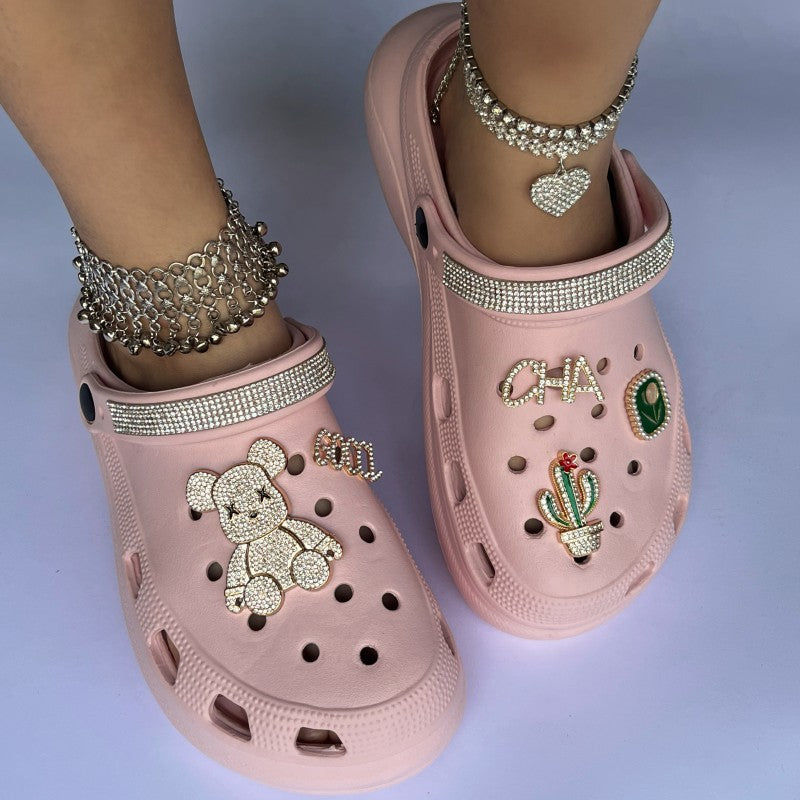 Cactus accessories high-heeled hole shoes women's summer slope heel thick bottom hole shoes women's shoes 32