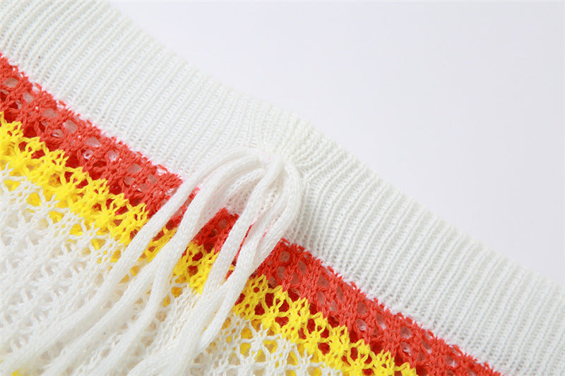 Women's Sexy Knitting Contrast Color Sleeveless Top High Waist Bodycon Shorts Casual Set 18