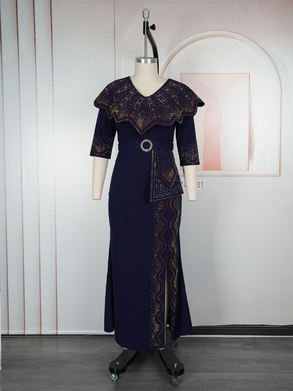 Africa Plus Size Women's Fashion Chic Elegant Formal Party Beaded V-Neck Dress 9