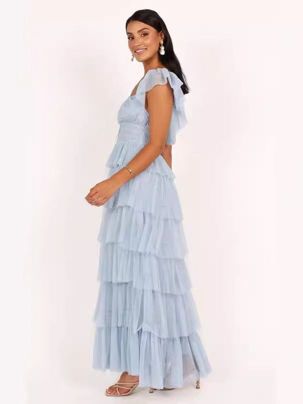 Women Tulle Ruffle Party Maxi Dress 5