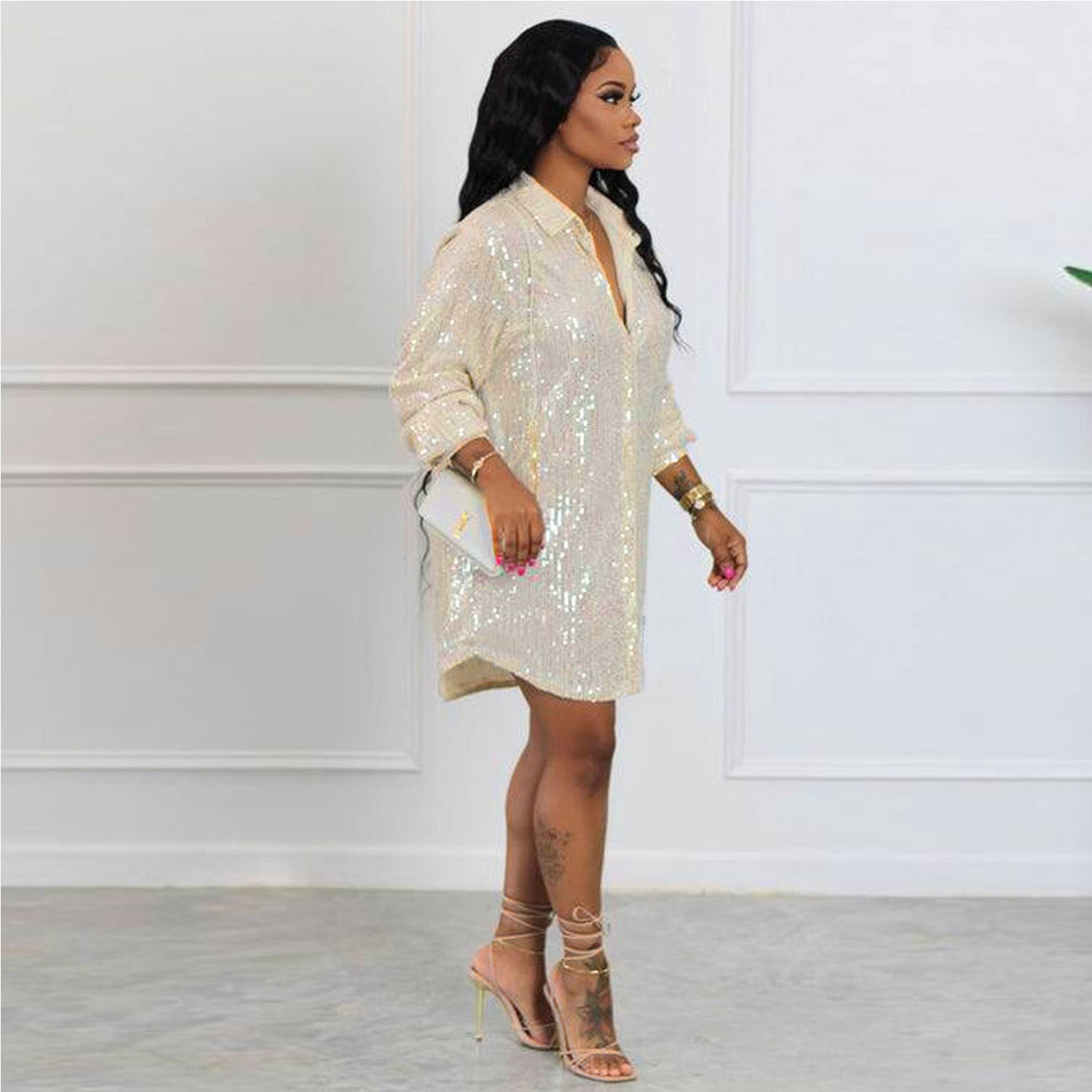Sexy sequin shirt dress 9